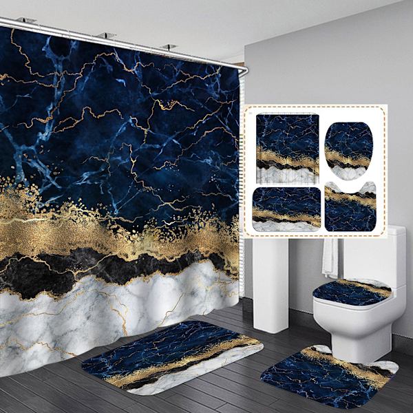 Duschdraperi Grå Guld Marmor 180 x 200 cm, Modern Abstrakt Grå Guld Svart Marmor Look Textur Tvättbar Badrum Duschdraperier Polyester Textil