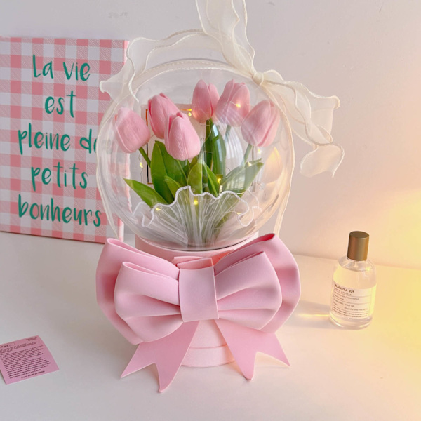 DIY Handgjord Tulpan Nattlampa Romantisk Sovrum Sänglampa Sovande Ambient Lamp Bord Nattlampa Rosa