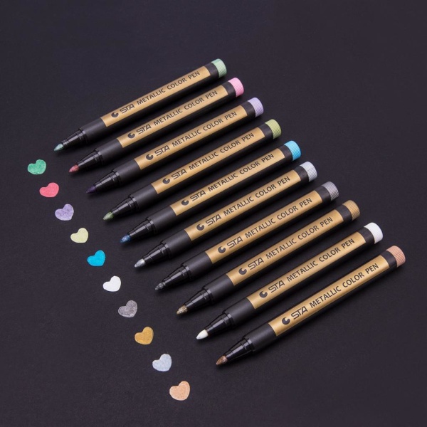 Metalliska markörpennor, 10 färger Metalliska pennor för gästbok