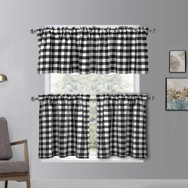 Kökets gardiner, Buffalo Plaid Gingham Tier Gardiner för kök, café, badrum, fönstergardiner