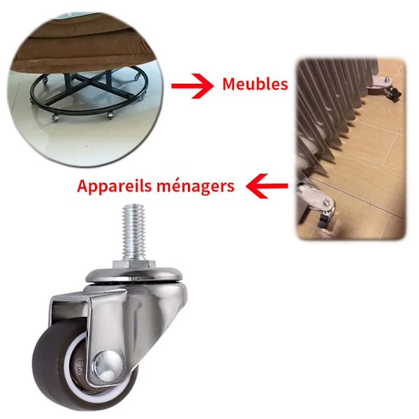 4 st svängbara hjul, 25 mm stångmöblerhjul i M6 × 15, gummisvängbara hjul, för vagnar, vagn, barnsäng, möbler, bord, lastkapacitet