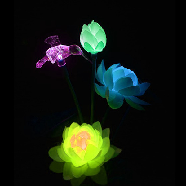 Solcellslampor Lotus Style Färgglada LED-gräsmattslampor för trädgårdsgård Kolibri