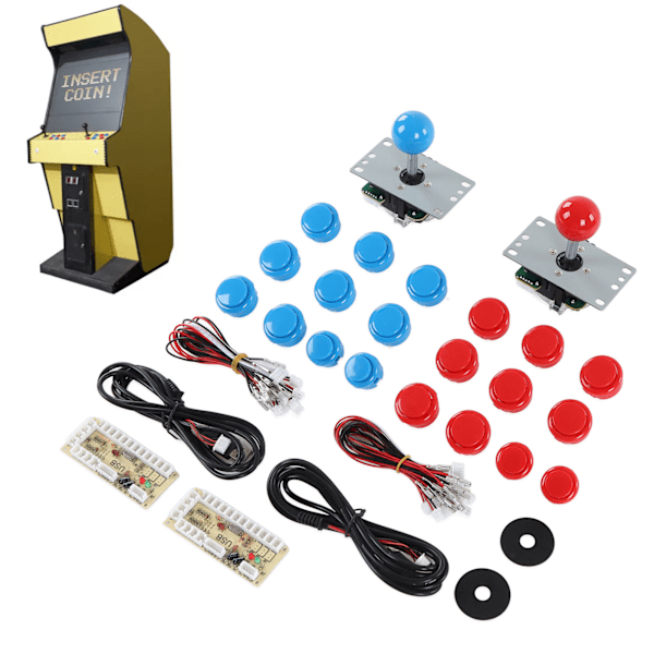 2-spelare DIY Arcade Kit USB-brädespel Encoder Joystick Arcade-knappar Set för vänner Samling Blå och Röd