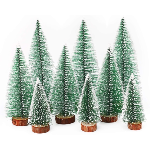 Mini julgran konstgjord, 9 stycken Mini julgran konstgjord med snöeffekt, juldekoration Julbordsdekoration DIY grön