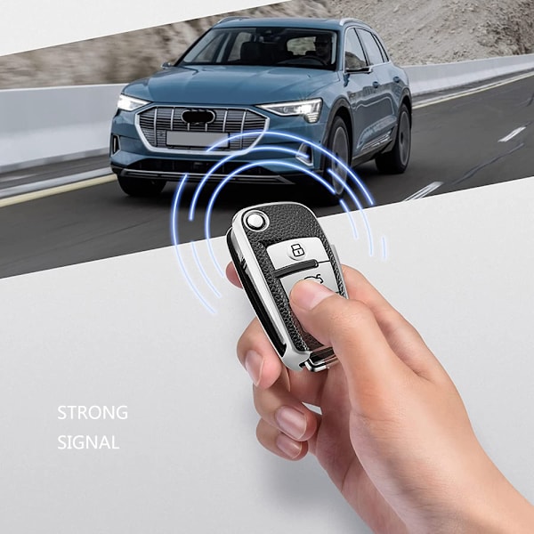 Nyckelskydd lämplig för Audi, bilnyckelskydd för A1 A3 A4 A6 Q3 Q5 Q7 S3 R8 TT silikon TPU läderstruktur skyddande fodral (Silver Leather)