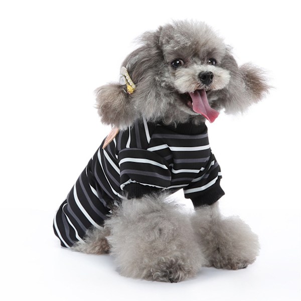 Hundpyjamas Varmt 4-benat Högt Krage Mjukt Stretchigt Randigt Valp Jumpsuit Sovkläder för Hem M