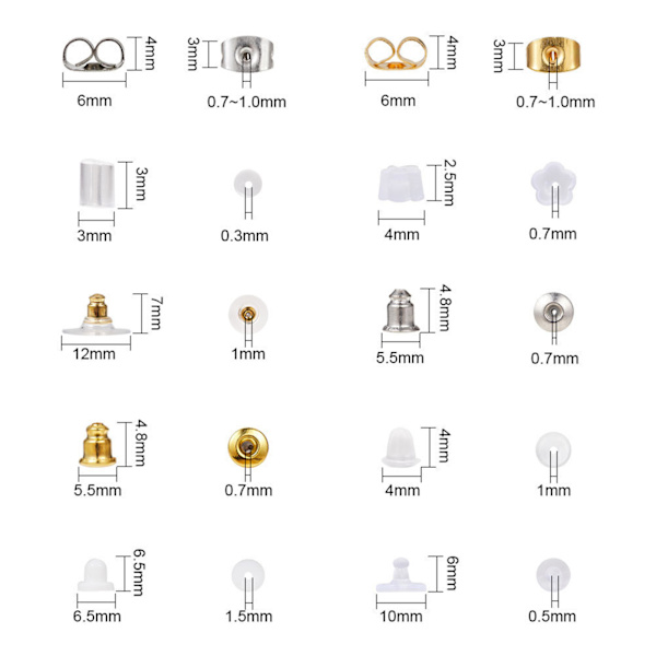 530 st Earring Backs i Legering Silikon Plast Material DIY Tillverkning Lätt Utbytbara Smyckestillbehör för Hantverk