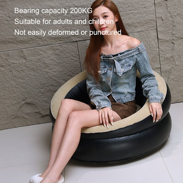 Uppblåsbar Soffa PVC Flockning Bärbar Ergonomisk Uppblåsbar Soffstol för Vardagsrum Sovrum Utomhus Resa Brun