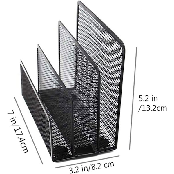Brevbehållare med 3 fack, brevlåda i metallnät, för dokument, papper, brev, svart