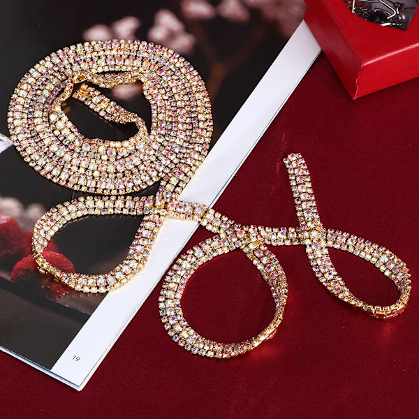 1 Yard 3 Rader Kristallglas Rhinestone Trimming Kedja Bröllop Kläder Dekor Guld AB Färgglad