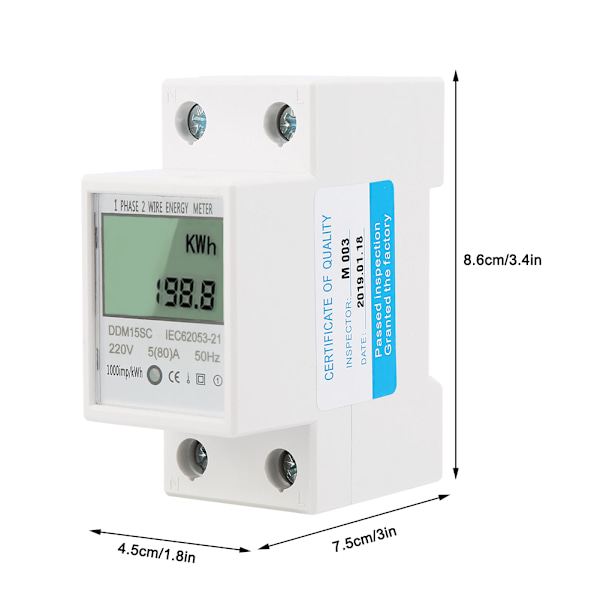 5-80A DDM15SC LCD-display enfas digital enfas DIN-skena elektronisk energimätare KWh