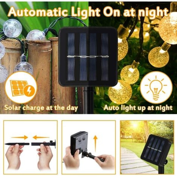 Solcellslingor utomhus, 100 LED kristallkulslingor, vattentäta, för utomhus/inomhus, trädgård, balkong, träd, bröllop, fest, jul