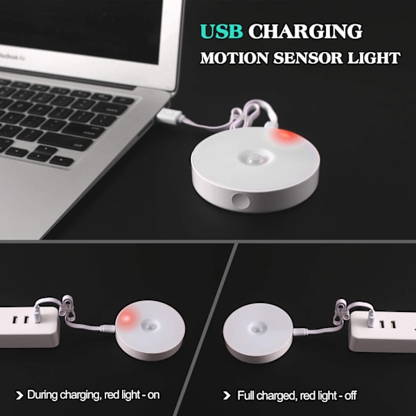Led nattlampa, magnetisk inomhus rörelsedetektorlampa med gratis självhäftande dynor, fäst var som helst, USB-laddningsbar trådlös sensor | Varmvit | Paket