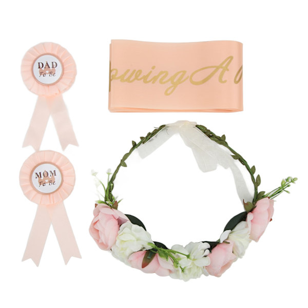 Baby Shower Tiara Baby Shower Strap Badge Eternal Wreath Floral Headpiece Set Dekoration Foto Props för Baby Shower Party
