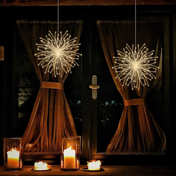 200 LED Starburst Julbelysning, Solar LED Snöflinga Hängande Ljus med Fjärrkontroll, Vattentät Utomhusdekor (2-pack)