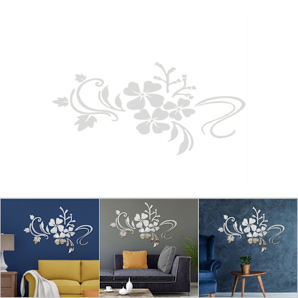 Hem Parlour Rum Spegel Plast Blomster Konst Avtagbar Väggklistermärke Dekoration Dekal Silver