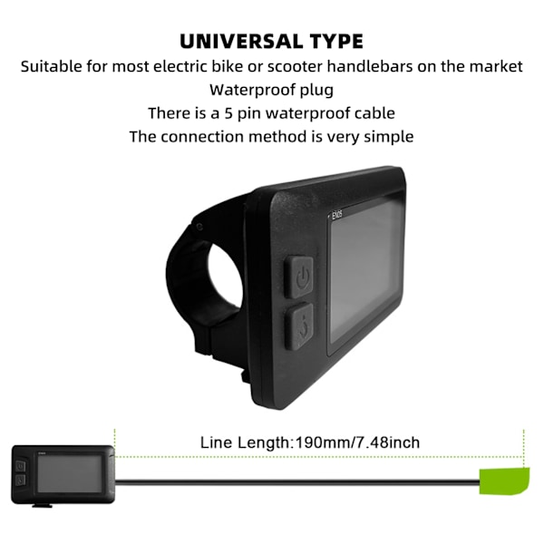 24V 36V 48V Elektrisk Cykel LCD-Display Universell Cykeldisplaymätare med 5-stiftskontakt för Elcykel Scooter