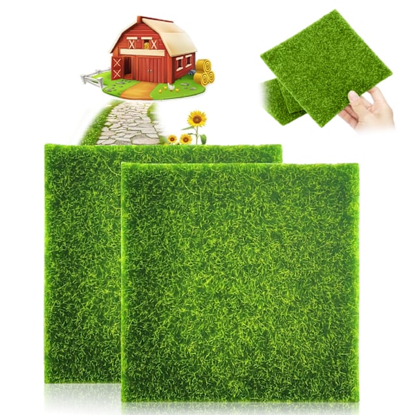 DIY Mini Konstgräsmatta, 2-pack Konstgräsmatta Miniatyrhus Dekoration, 15 x 15 Rulle Konstgräs Simulering Konstgräs Miniatyr