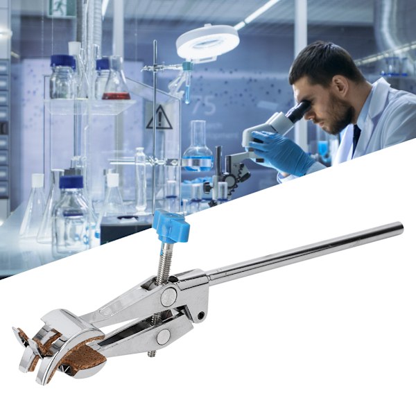 Laboratorieverktyg, fyrfingerklämma med mjuk korkbeläggning säkerställer säkert grepp om diverse laboratoriematerial, idealisk för kemisk testning och biologiundervisning