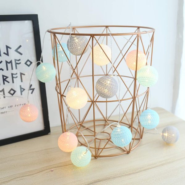 Ljusslinga med bomullsbollar, batteridriven, 3M 20 LED-boll ljusslinga, inomhusvägglampa, julbelysning, dekoration för fester, trädgårdar,