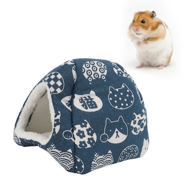 Vintervarm hamsterbädd vindskyddad mysig liten husdjursgrotta säng för chinchilla marsvin igelkott iller 16x16x16cm / 6.3x6.3x6.3in blå katthuvud