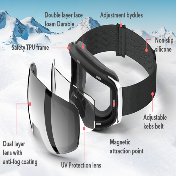 Utomhus dubbellagers sfäriska anti-dimglasögon glasögon skidor