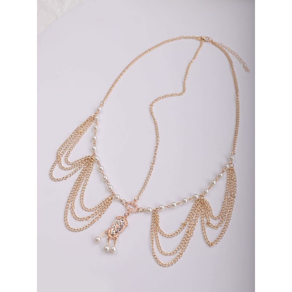Strass Boho Hårkedja, Kristall Festival Hårkedja för Kvinnor, Justerbar Längd, Brudhårssmycken med Gyllene Övergripande Charm, Perfekt Balfrisyr