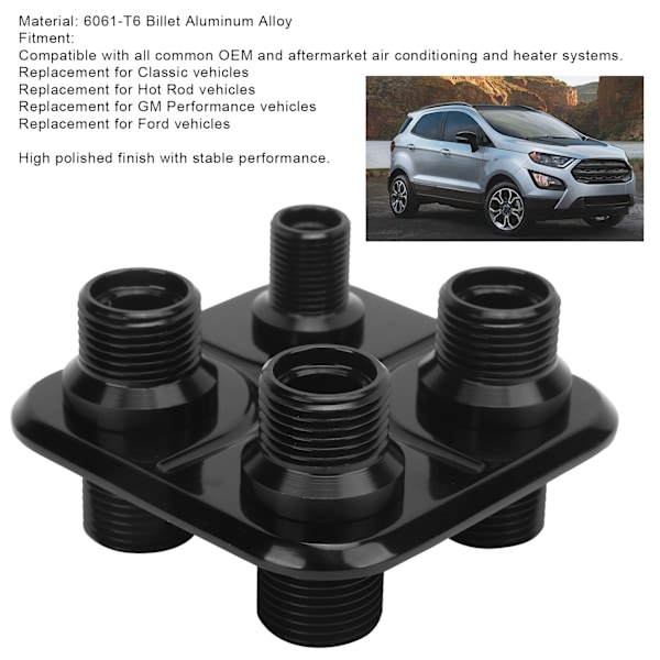 Bil 4-ports luftkonditioneringsbulkhead slangkoppling Universal modifiering Ersättning för GM PerformanceBlack