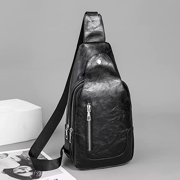 Kvinnor Sling Bag Chestation Bag Liten Axelväska Läder Crossbody Body Bred Rem Axelväska Mini Ryggsäck Unisex för Utomhussporter Vandring