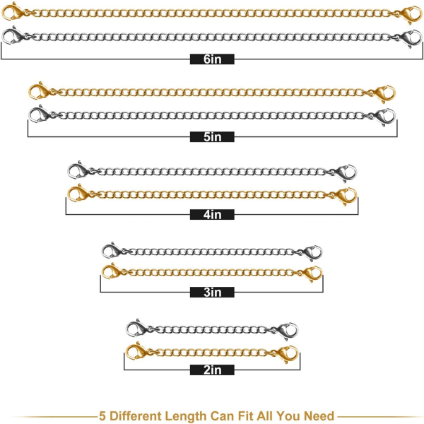 Halsbandsförlängare, 10st förlängningskedjor i rostfritt stål för