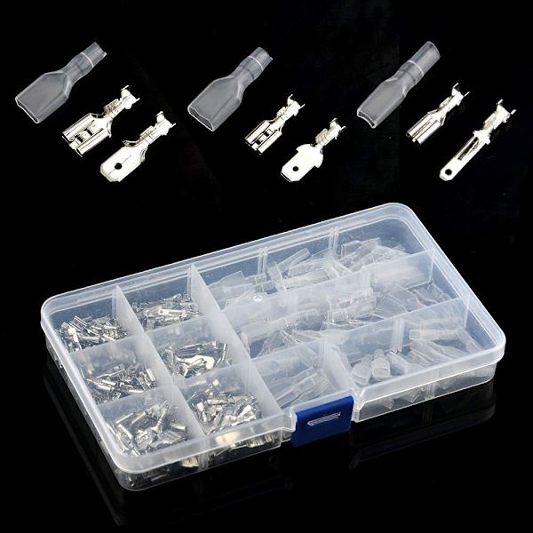 270 st elektriska ledningskontakter hane hona spade ledningskontakter crimp terminalblock med isoleringshylsasats 2,8 mm 4,8 mm 6,3 mm