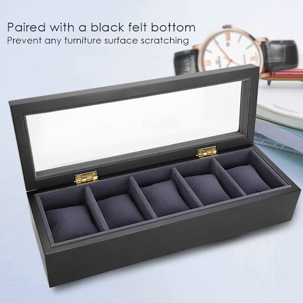 5 Galler Stoving Varnish Klockdisplayfodral Förvaringslåda Organizer Smyckesdisplaylåda (Svart)