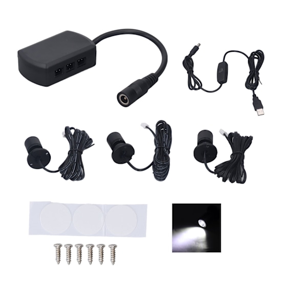 Mini LED Spotlights 5V USB Vitrinskåpsbelysning 1 till 3 Dimbar Liten Skåpbelysning för Smyckessamling Svart Vitt Ljus
