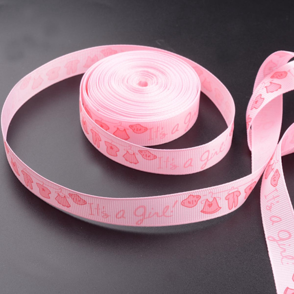 15mm 10 yards It's A Girl Tryckt Band för DIY Baby Shower Dekoration Presentinslagning (Rosa)