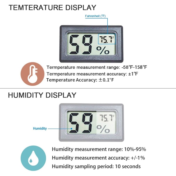 Mini Hygrometer Termometer Digital Inomhus Luftfuktighetsmätare Monitor med Temperaturmätare Sensor Fahrenheit (℉)$Mini Digital Termometer Hygrometer