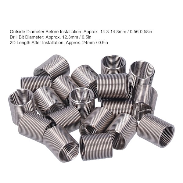 20 st trådinlägg M12 x 1 gängad reparationsreduceringsmutter spiralcirkel förlängningsverktyg2D