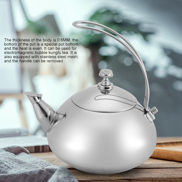 Klassisk 1,5L rostfritt stål tekanna induktionskokare vattenkokare snabb vattenuppvärmning kokande gryta (silver)