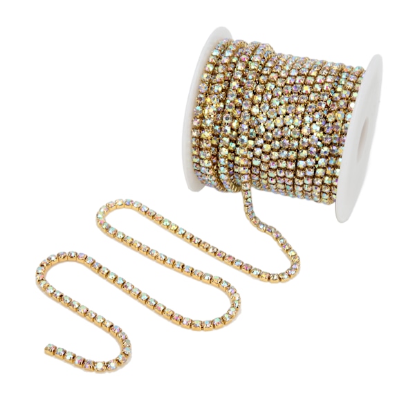 Rhinestone Trim Färgglad Glittrande 10 Meter Rhinestone Trim för Hushåll DIY Hantverk Kläder Dekoration PresentGuld Baksida AB Färg 3mm