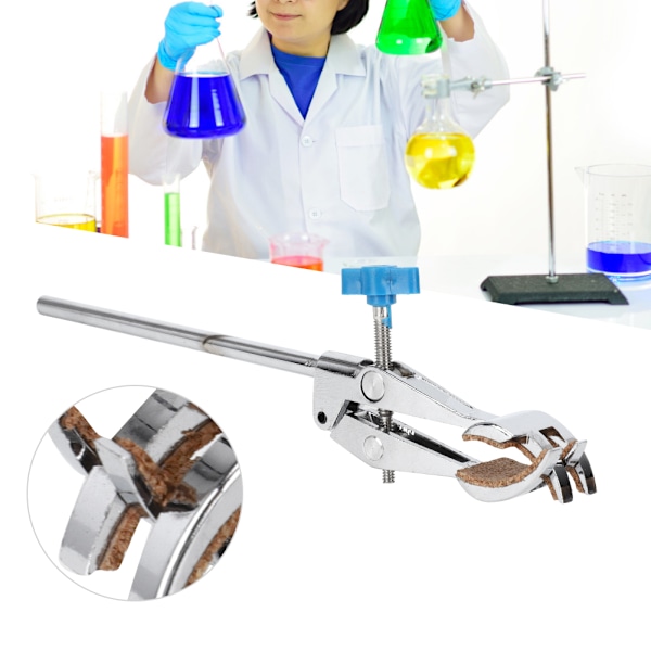 Laboratorieverktyg, fyrfingerklämma med mjuk korkbeläggning säkerställer säkert grepp om diverse laboratoriematerial, idealisk för kemisk testning och biologiundervisning