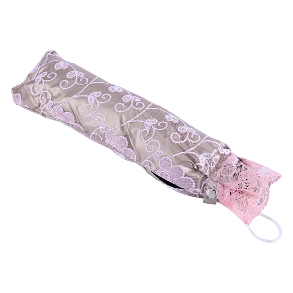 Kvinnlig bärbar 2-faldig spets parasoll solparasoll Anti-UV vindtät paraply (rosa)