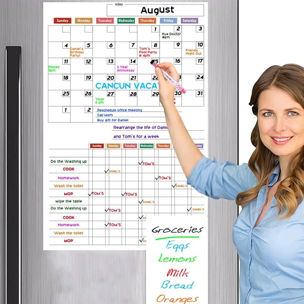 Magnetisk whiteboard magnetisk kalender för kylskåp kylskåp whiteboard torr radera månadsplanerare med 5 markörer och suddgummi återanvändbar magnetisk
