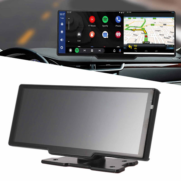 Bärbar Bilstereo 10 tum IPS Pekskärm för Android Auto Trådlös Carplay 2K 1080P Inspelning Instrumentbräda