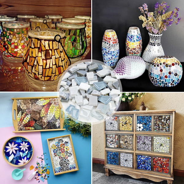 Om vikten av 1 kg mosaikfragment oregelbundet formade handgjorda hörnbitar glas blandade färgpartiklar