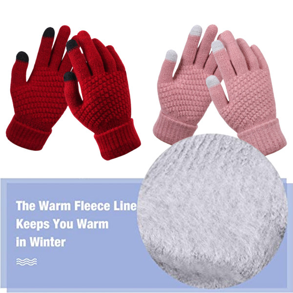 Vinter pekskärmshandskar Varm fleecefodrade stickade handskar Elastisk manschett Vinter texthandskar Red+pink