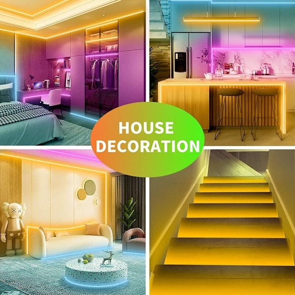 Mångsidiga LED-strip-lampor, 30 m (2 rullar om 15 m) Bluetooth RGB, flexibla och klippbara för alla utrymmen, smart app-styrning med anpassningsbar belysning, musiksynkronisering