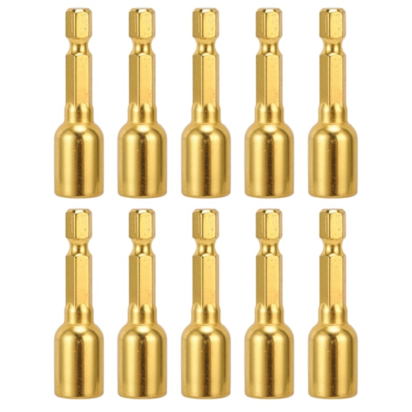 10 st Kraftfull Mutterförare Hex Magnetiska Bits Set Socket Slagborr Bits M8x48mm 1/4 tum Skaft Guld