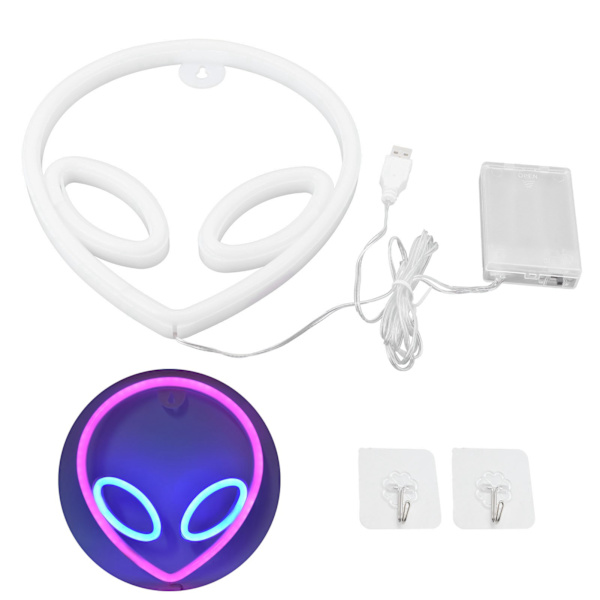 Unik Alien Neonljus Batteri/USB-driven Dekorativ LED Neonskylt Väggdekoration Rosa Blå