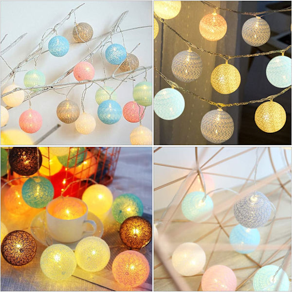 Ljusslinga med bomullsbollar, batteridriven, 3M 20 LED-boll ljusslinga, inomhusvägglampa, julbelysning, dekoration för fester, trädgårdar,