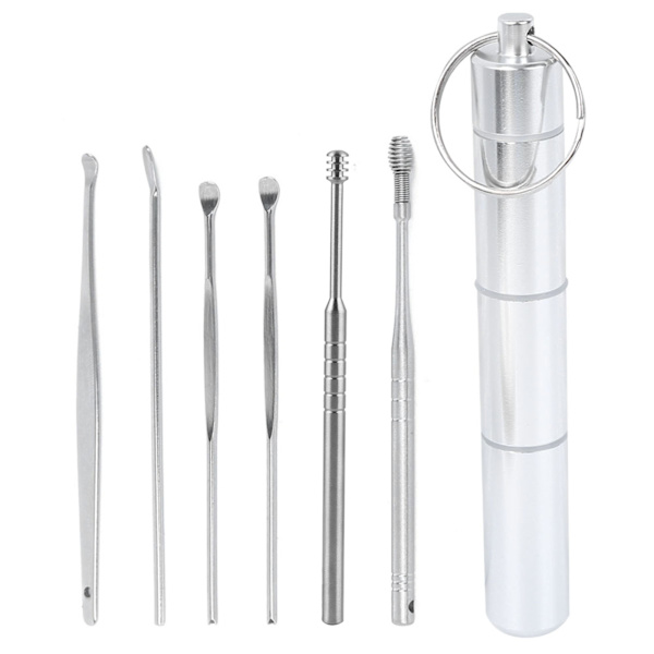 6 st / set Öronvax Plockare Rostfritt Stål Öronvax Remover Rengöringsverktyg med Box