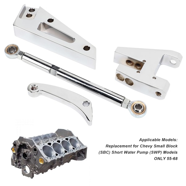 ServostyrningsPumpfäste Krompolerad Yta Ersättning för Chevy Small Block SBC Kort Vattenpump SWP Modell